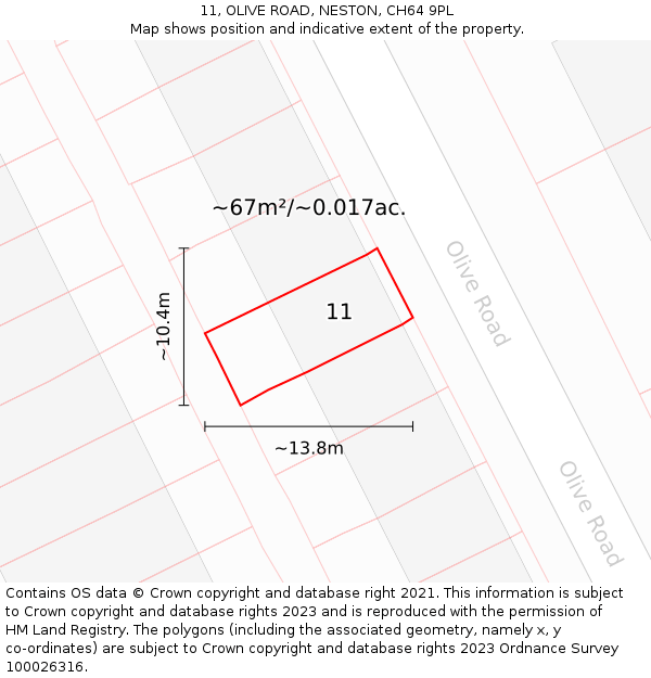 11, OLIVE ROAD, NESTON, CH64 9PL: Plot and title map