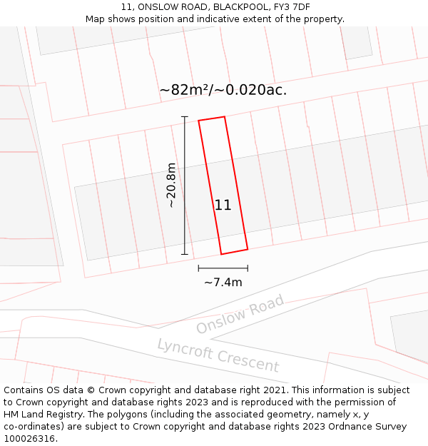 11, ONSLOW ROAD, BLACKPOOL, FY3 7DF: Plot and title map