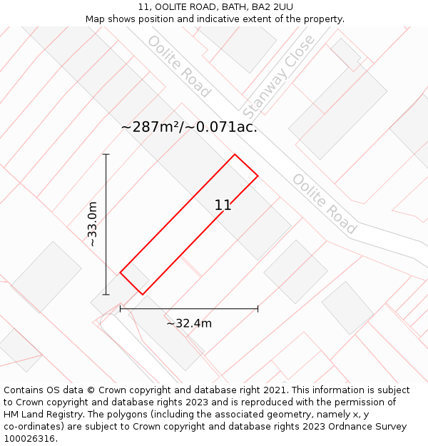 11, OOLITE ROAD, BATH, BA2 2UU: Plot and title map