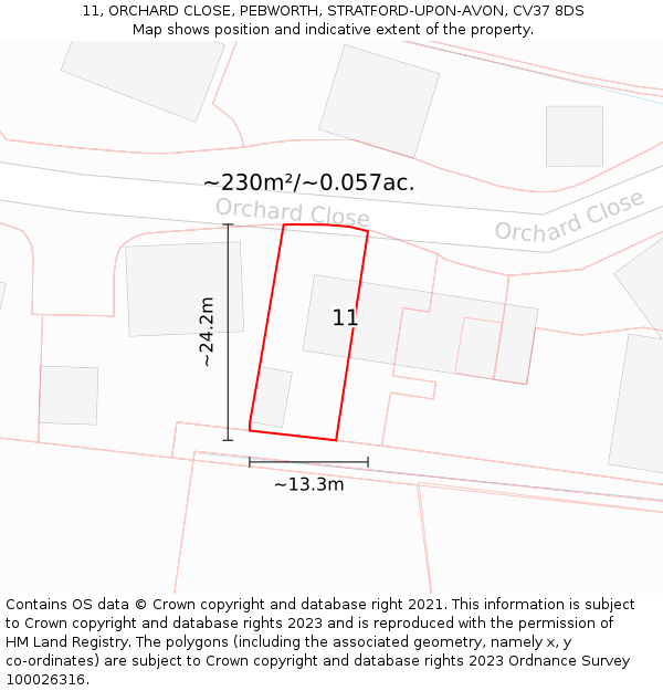 11, ORCHARD CLOSE, PEBWORTH, STRATFORD-UPON-AVON, CV37 8DS: Plot and title map