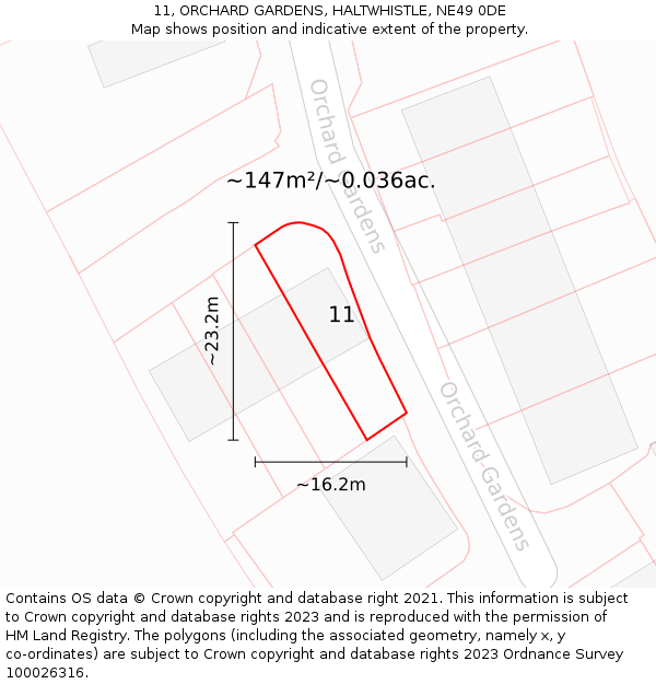 11, ORCHARD GARDENS, HALTWHISTLE, NE49 0DE: Plot and title map