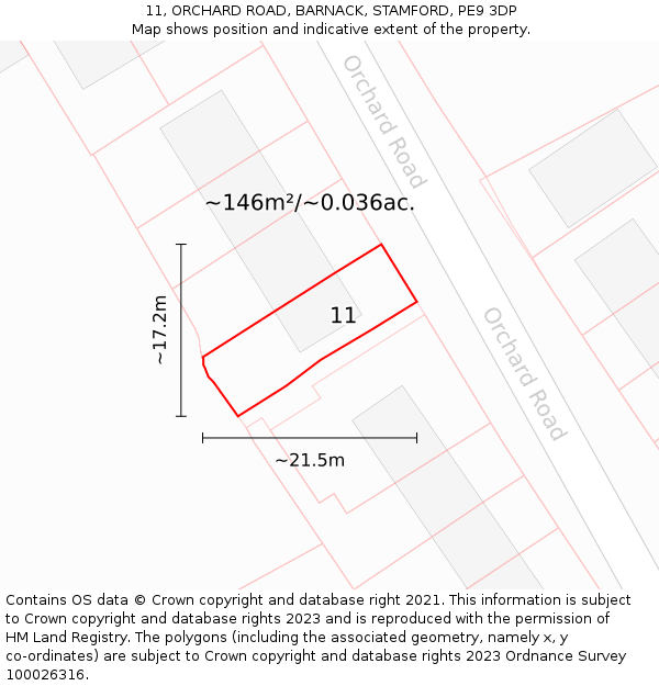 11, ORCHARD ROAD, BARNACK, STAMFORD, PE9 3DP: Plot and title map