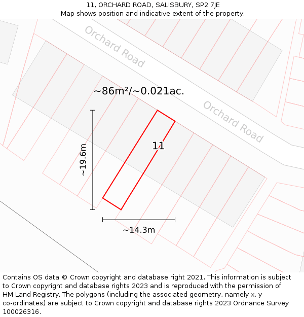 11, ORCHARD ROAD, SALISBURY, SP2 7JE: Plot and title map
