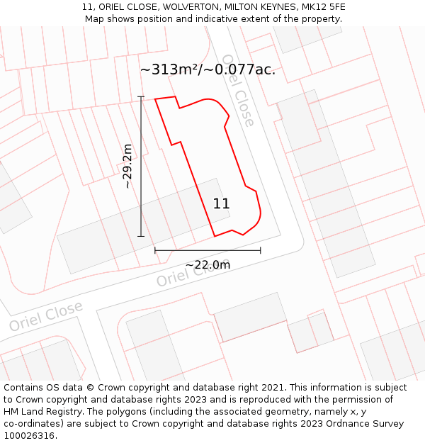 11, ORIEL CLOSE, WOLVERTON, MILTON KEYNES, MK12 5FE: Plot and title map