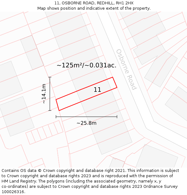 11, OSBORNE ROAD, REDHILL, RH1 2HX: Plot and title map