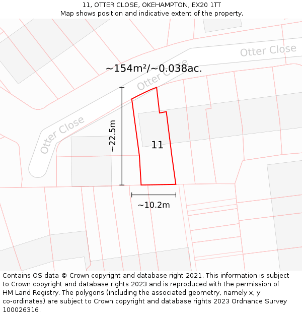 11, OTTER CLOSE, OKEHAMPTON, EX20 1TT: Plot and title map