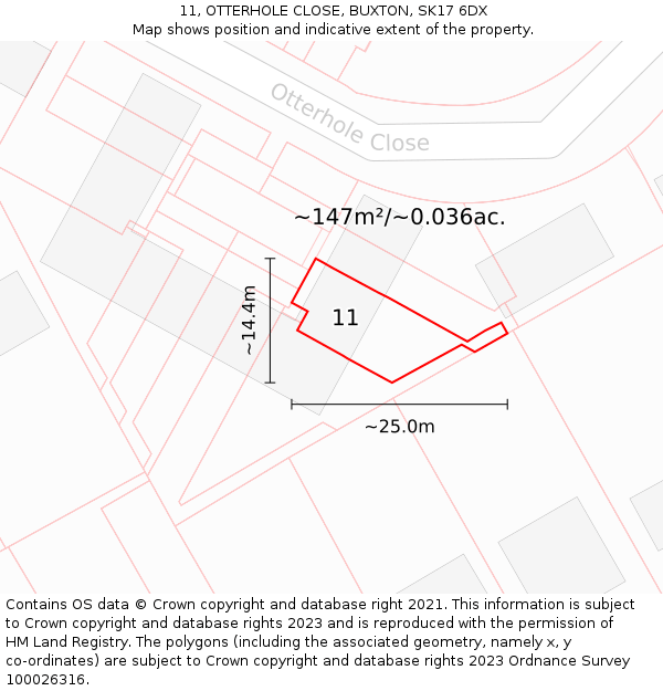 11, OTTERHOLE CLOSE, BUXTON, SK17 6DX: Plot and title map