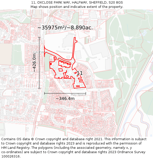 11, OXCLOSE PARK WAY, HALFWAY, SHEFFIELD, S20 8GS: Plot and title map