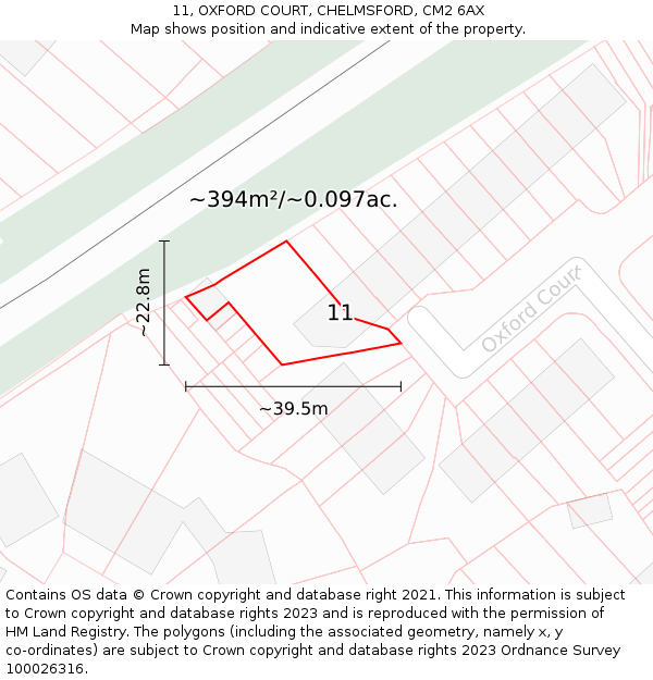 11, OXFORD COURT, CHELMSFORD, CM2 6AX: Plot and title map