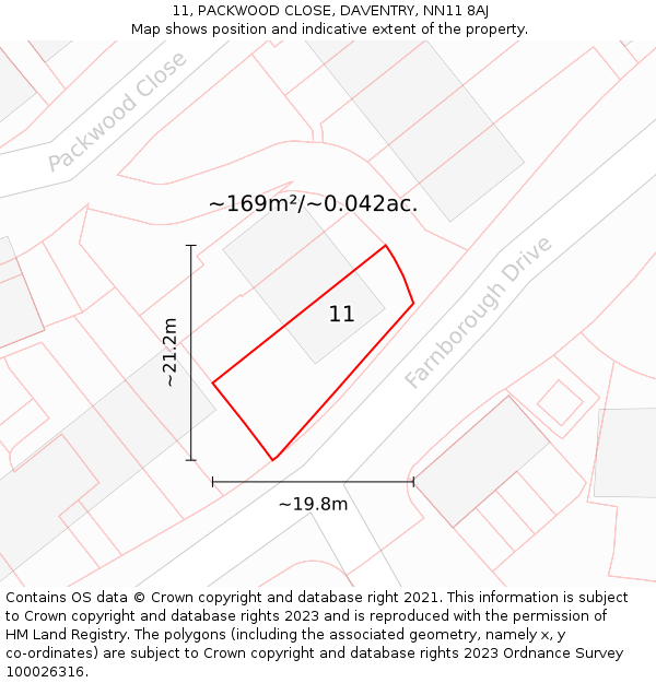 11, PACKWOOD CLOSE, DAVENTRY, NN11 8AJ: Plot and title map