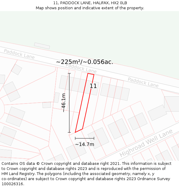 11, PADDOCK LANE, HALIFAX, HX2 0LB: Plot and title map