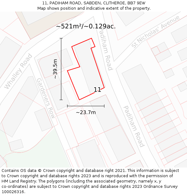 11, PADIHAM ROAD, SABDEN, CLITHEROE, BB7 9EW: Plot and title map