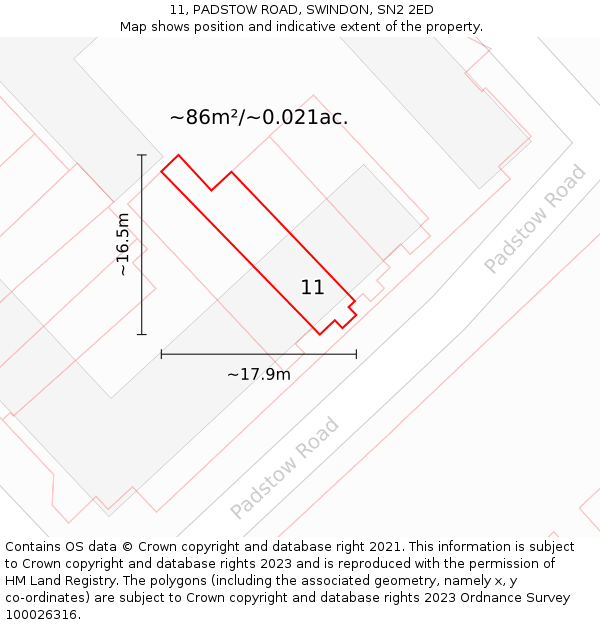 11, PADSTOW ROAD, SWINDON, SN2 2ED: Plot and title map