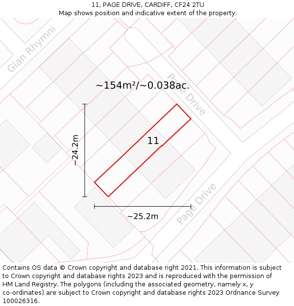 11, PAGE DRIVE, CARDIFF, CF24 2TU: Plot and title map