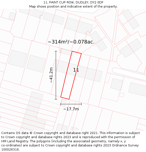 11, PAINT CUP ROW, DUDLEY, DY2 0DF: Plot and title map