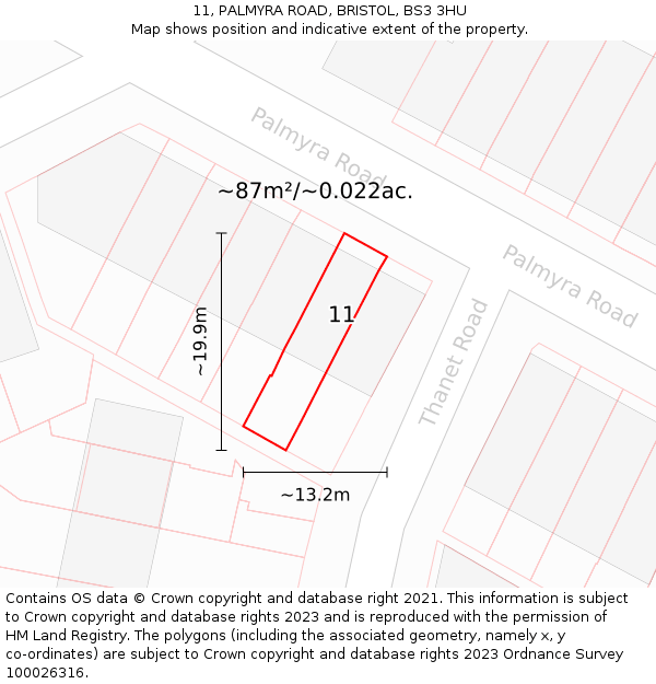 11, PALMYRA ROAD, BRISTOL, BS3 3HU: Plot and title map