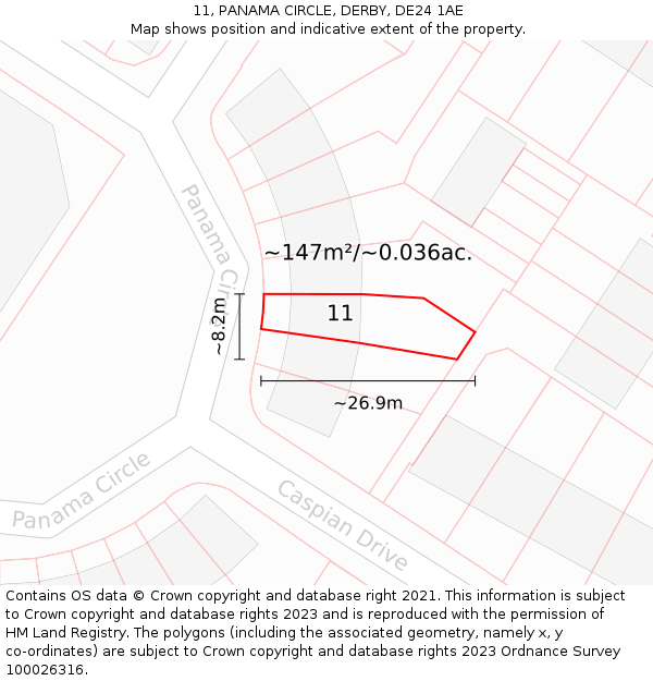 11, PANAMA CIRCLE, DERBY, DE24 1AE: Plot and title map