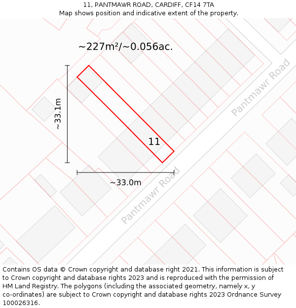 11, PANTMAWR ROAD, CARDIFF, CF14 7TA: Plot and title map