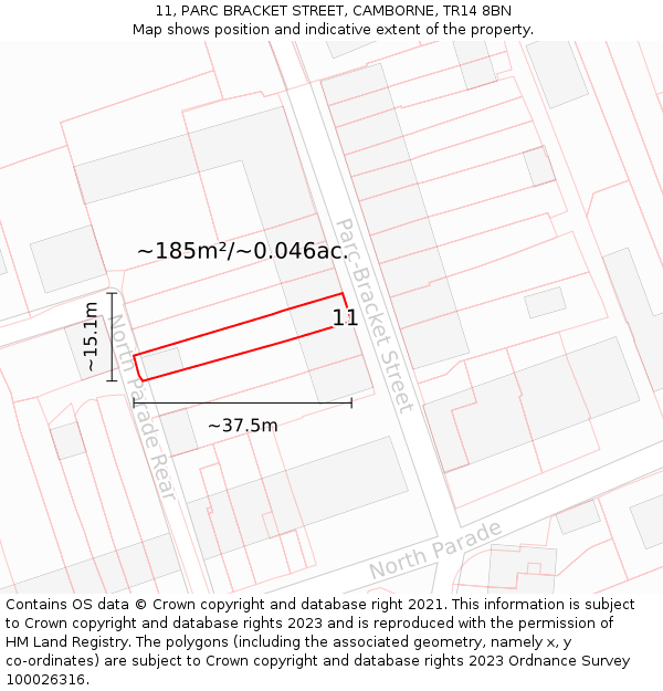 11, PARC BRACKET STREET, CAMBORNE, TR14 8BN: Plot and title map