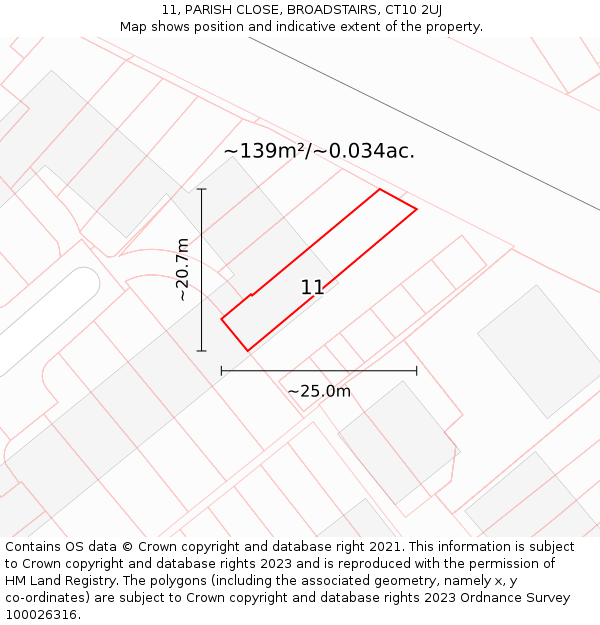 11, PARISH CLOSE, BROADSTAIRS, CT10 2UJ: Plot and title map