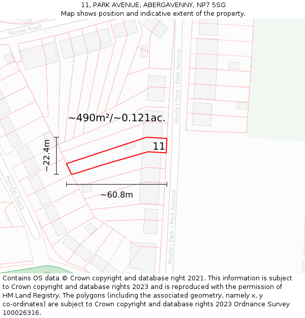 11, PARK AVENUE, ABERGAVENNY, NP7 5SG: Plot and title map