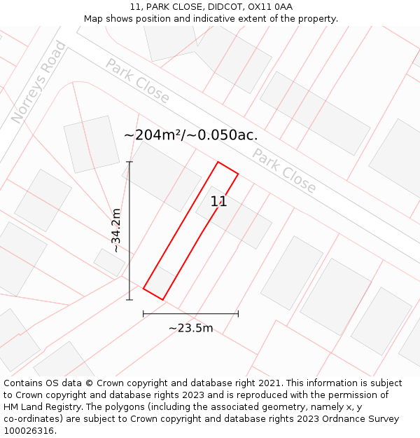 11, PARK CLOSE, DIDCOT, OX11 0AA: Plot and title map