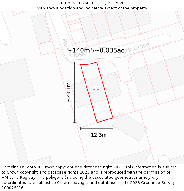 11, PARK CLOSE, POOLE, BH15 2FH: Plot and title map