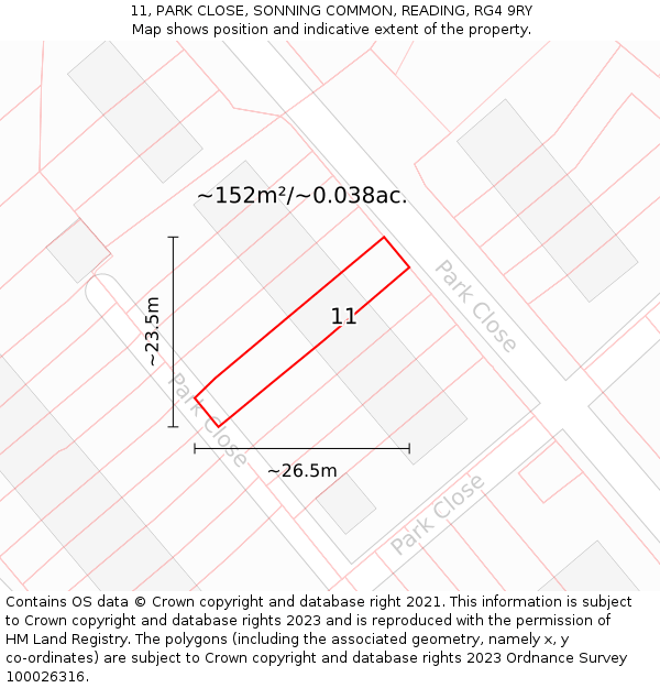 11, PARK CLOSE, SONNING COMMON, READING, RG4 9RY: Plot and title map