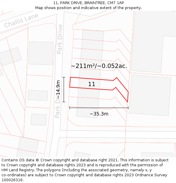 11, PARK DRIVE, BRAINTREE, CM7 1AP: Plot and title map