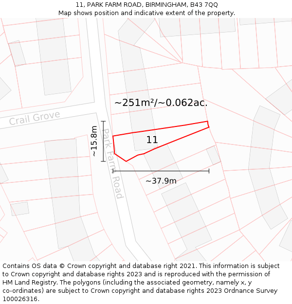 11, PARK FARM ROAD, BIRMINGHAM, B43 7QQ: Plot and title map