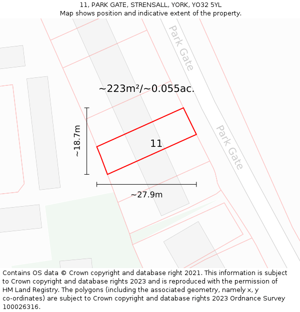 11, PARK GATE, STRENSALL, YORK, YO32 5YL: Plot and title map