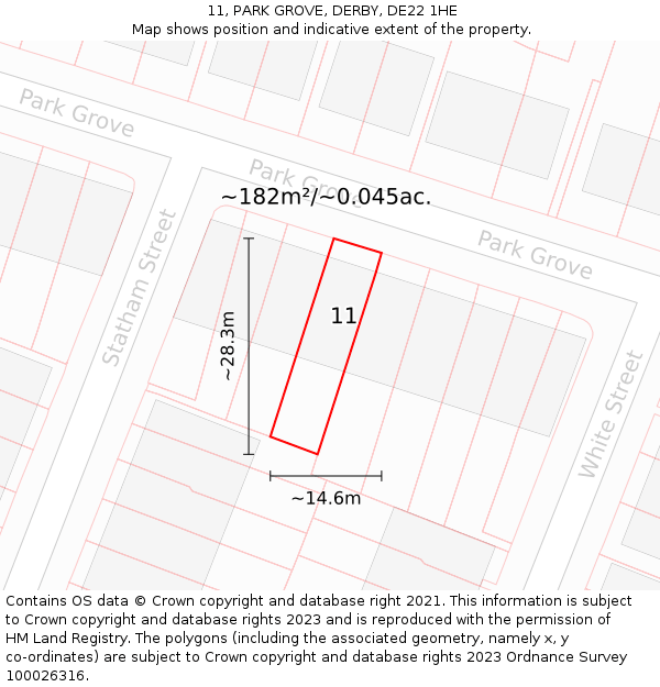 11, PARK GROVE, DERBY, DE22 1HE: Plot and title map