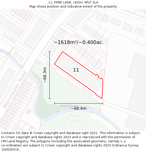 11, PARK LANE, LEIGH, WN7 2LA: Plot and title map