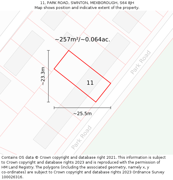 11, PARK ROAD, SWINTON, MEXBOROUGH, S64 8JH: Plot and title map
