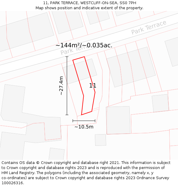 11, PARK TERRACE, WESTCLIFF-ON-SEA, SS0 7PH: Plot and title map