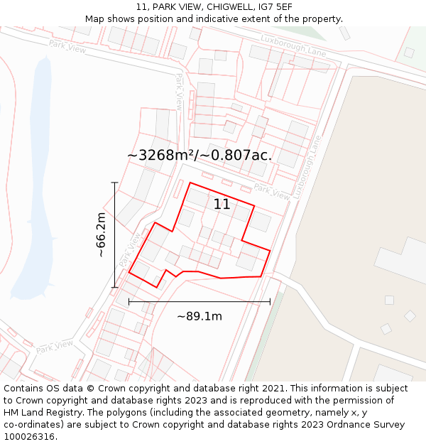 11, PARK VIEW, CHIGWELL, IG7 5EF: Plot and title map