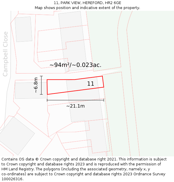 11, PARK VIEW, HEREFORD, HR2 6GE: Plot and title map