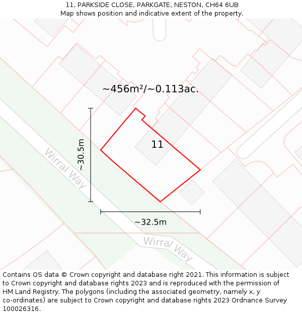 11, PARKSIDE CLOSE, PARKGATE, NESTON, CH64 6UB: Plot and title map