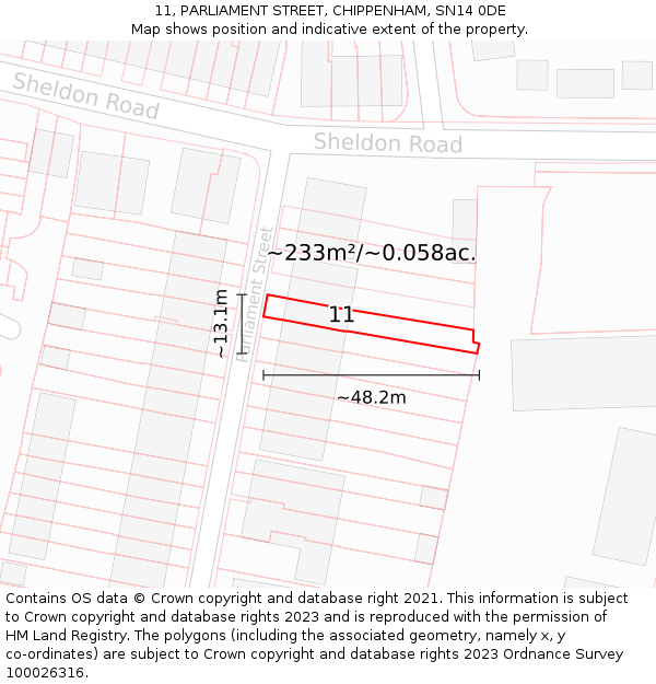11, PARLIAMENT STREET, CHIPPENHAM, SN14 0DE: Plot and title map
