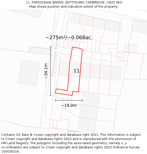 11, PARSONAGE BARNS, BOTTISHAM, CAMBRIDGE, CB25 9EG: Plot and title map