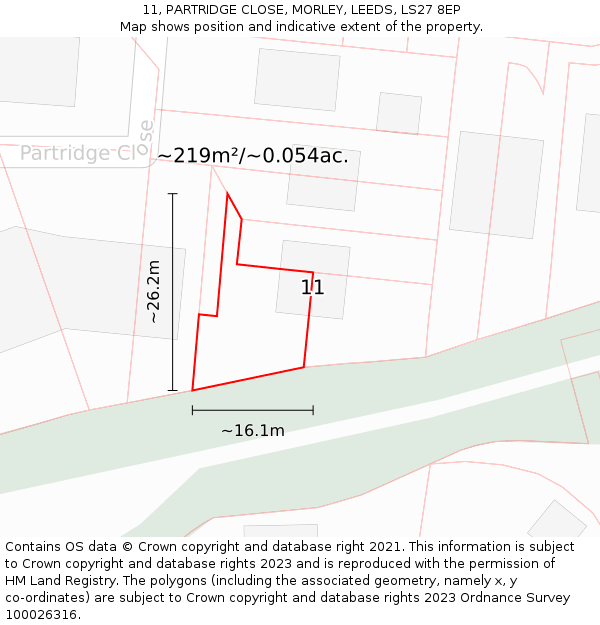 11, PARTRIDGE CLOSE, MORLEY, LEEDS, LS27 8EP: Plot and title map