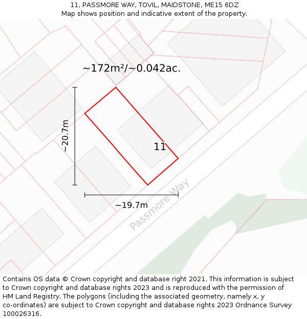 11, PASSMORE WAY, TOVIL, MAIDSTONE, ME15 6DZ: Plot and title map