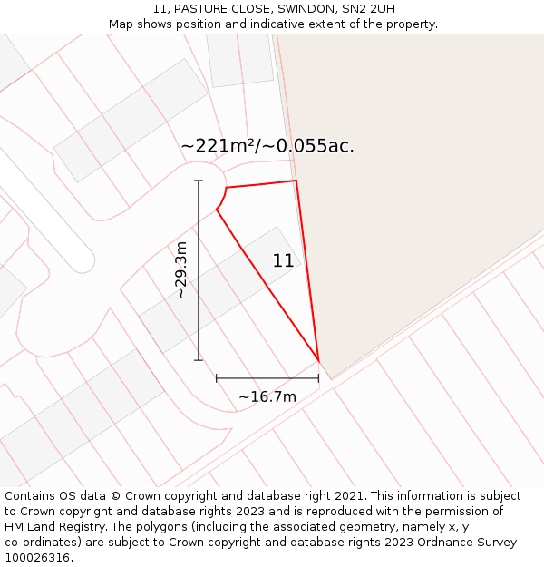 11, PASTURE CLOSE, SWINDON, SN2 2UH: Plot and title map