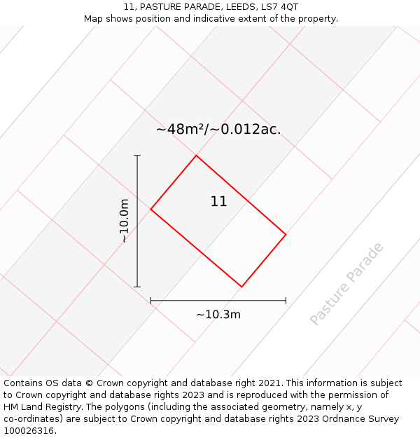 11, PASTURE PARADE, LEEDS, LS7 4QT: Plot and title map