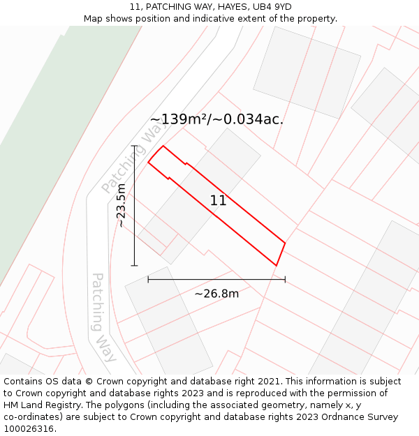 11, PATCHING WAY, HAYES, UB4 9YD: Plot and title map