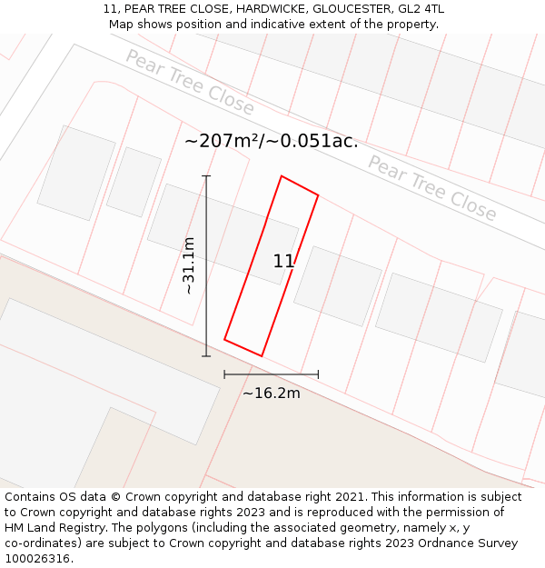 11, PEAR TREE CLOSE, HARDWICKE, GLOUCESTER, GL2 4TL: Plot and title map