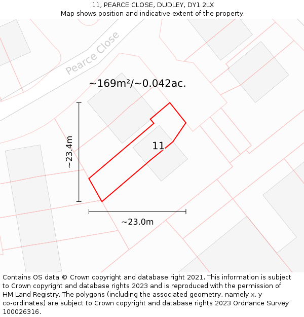 11, PEARCE CLOSE, DUDLEY, DY1 2LX: Plot and title map