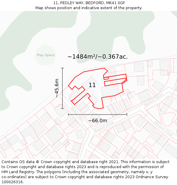11, PEDLEY WAY, BEDFORD, MK41 0GF: Plot and title map
