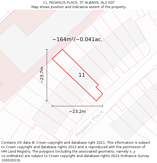 11, PEGASUS PLACE, ST ALBANS, AL3 5QT: Plot and title map