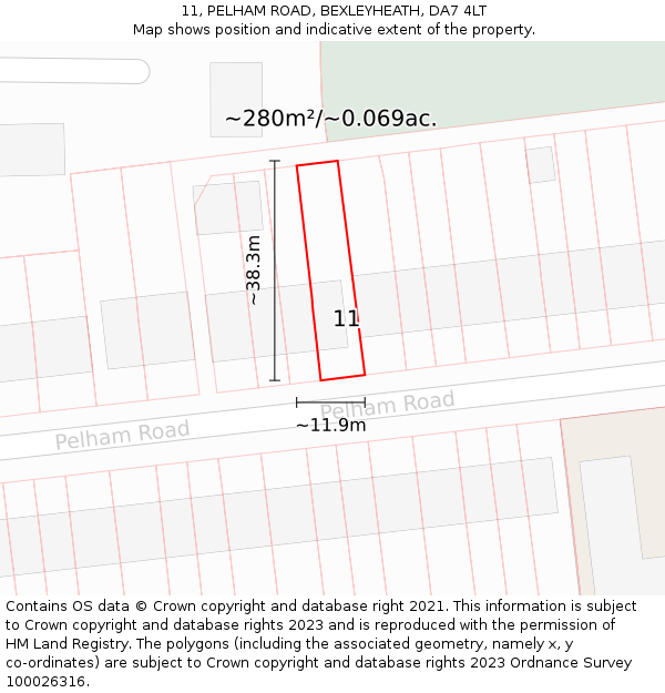 11, PELHAM ROAD, BEXLEYHEATH, DA7 4LT: Plot and title map